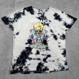 Metallica T-Shirt Pushead Mens Medium White Black Tie Dye Skull Band Tee Rock